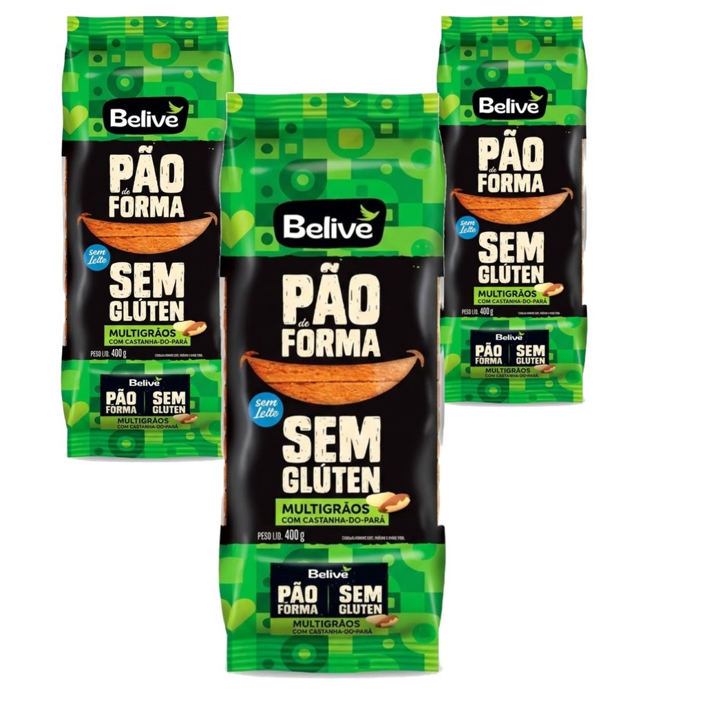 Kit c/ 3und Pão de Forma BELIVE Multigrãos Sem Glúten 400g