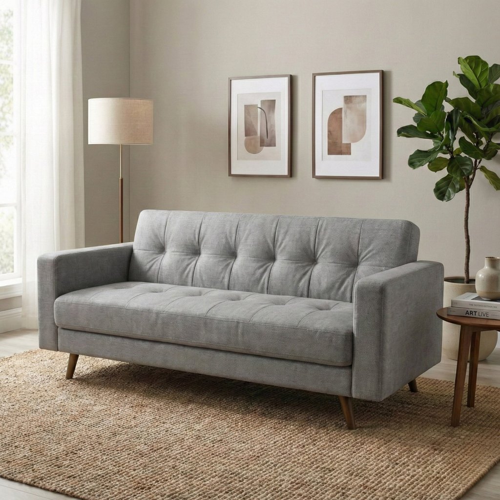 Sofá 3 Lugares Suede Escritório e Recepção Vitrola Cinza em Oferta na Shopee