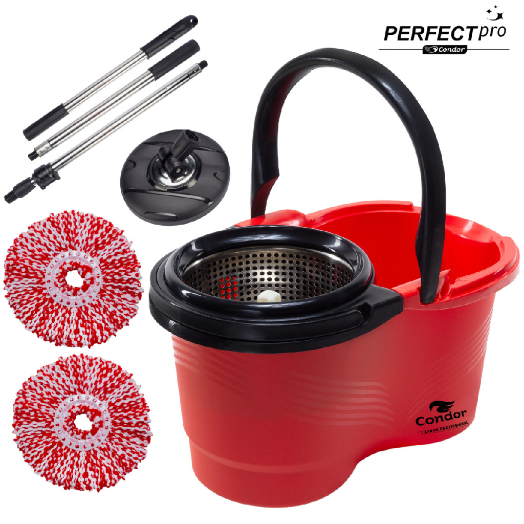 Esfregão Mop Perfect Pro 360° Balde Inox Cabo Longo Microfibra 16L