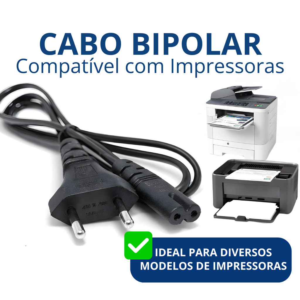 Cabo Bipolar Para Impressora Compativel HP Brother Samsung Xerox Epson Energia S