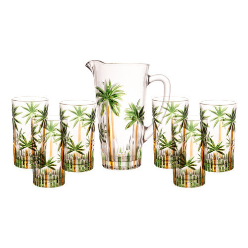 Conjunto Jarra com 6 Copos de Cristal Wolff Palm Tree Handpaint