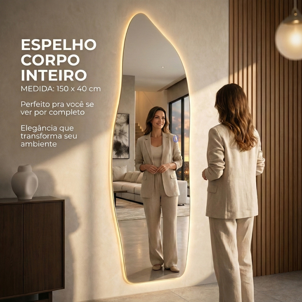 Espelho Lopazzi Orgânico Com LED 150x40 Magnus Resistente Bivolt 3 Cores Instalação Fácil Promoção