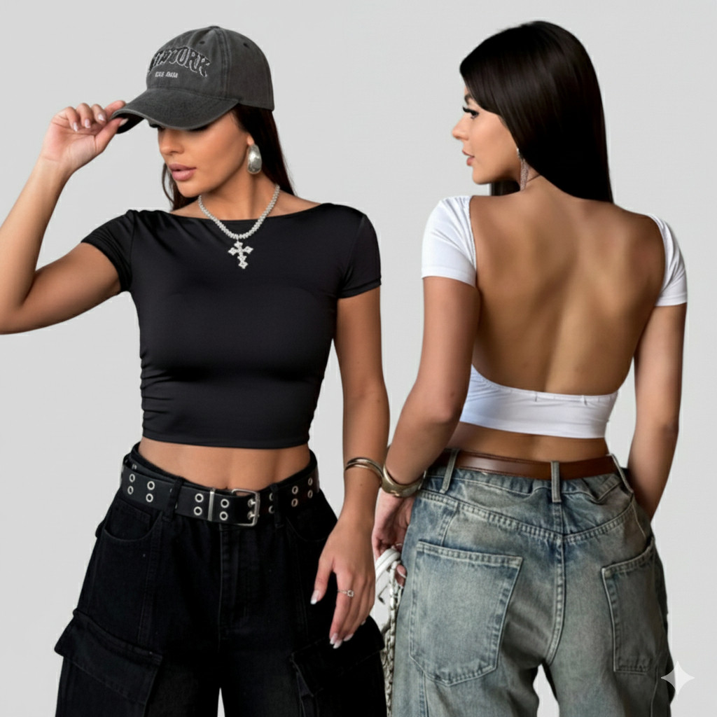 Cropped Baby Tee Costas Nuas Suplex Premium Forro Duplo Manga Curta Ombro  Ombro Tamanho Ún 36 ao 42 em Oferta na Shopee