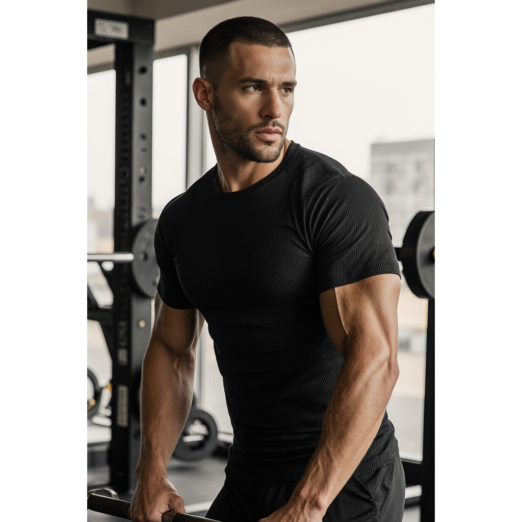 Camiseta Canelada Masculina Slim Justa Estilo Americana esporte ribana Academia gringa