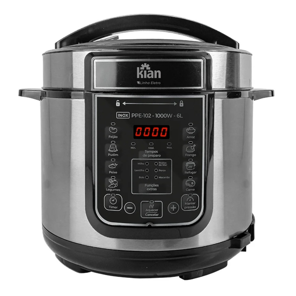 Imagem Panela de Pressão Elétrica PPE-102 – 6L Kian Timer Ajustável Controle de Temperatura Cuba Antiaderente Inox