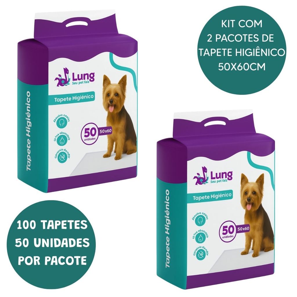 Kit 2 Tapete Higienico 50x60cm 50Un Econômico p/ Cachorro Pet Gel Absorvente Borda Cola Fralda — imagem 2 de 2