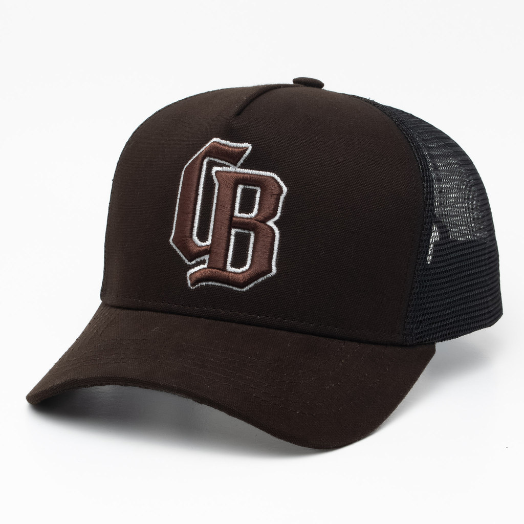 Boné ChoraBoy Aba Curva Trucker - CB Bordado - Marrom/ Contorno Branco - REF 116