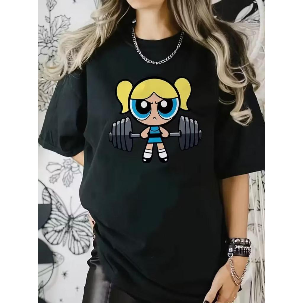 Camiseta Feminina Streetwear Algodão Penteado Infantil Adulto Plus Size Estampa Lindinha Azul Meninas super poderosas