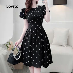 Lovito Casual Vestido Preto Feminino Primavera/verão com Bom caimento LK2LD358