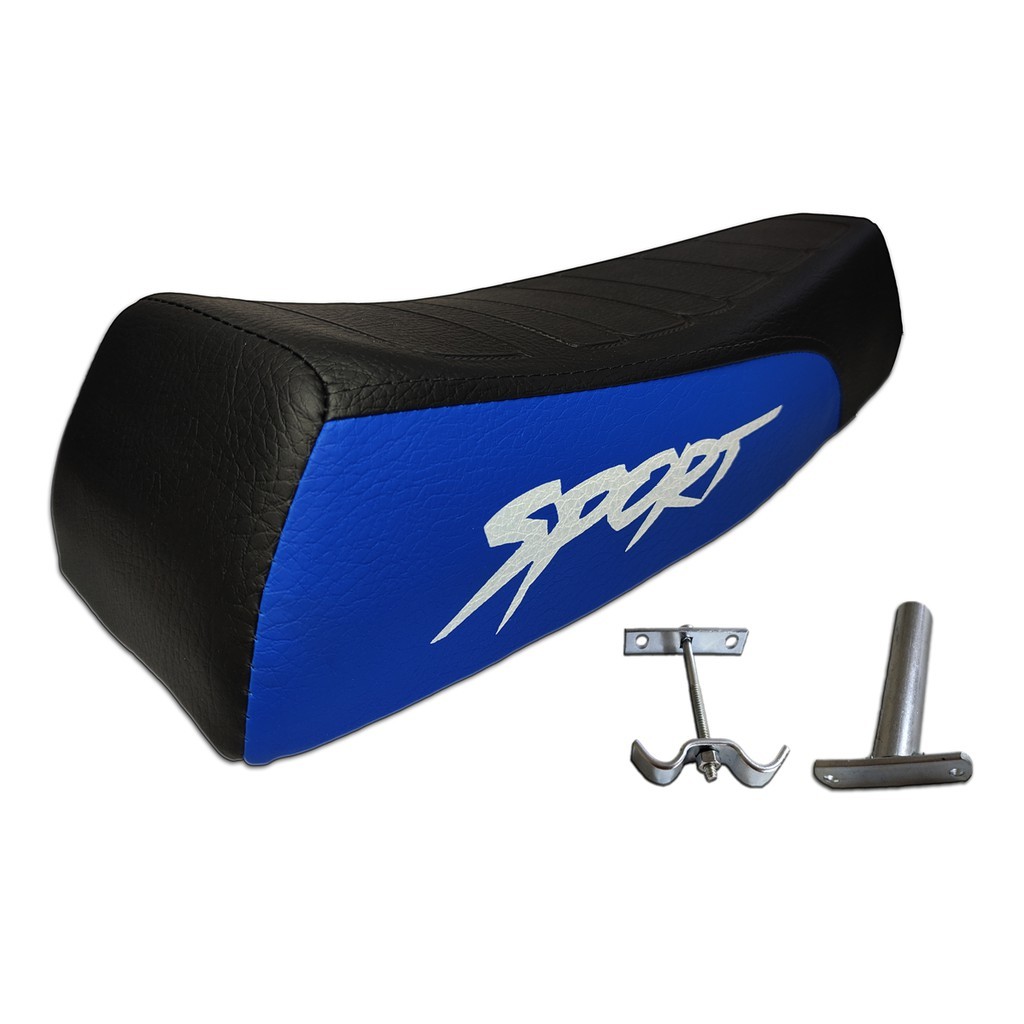 Banco Selim Mobilete Para Bicicleta + Presilha E Canote Cor Preto com Azul
