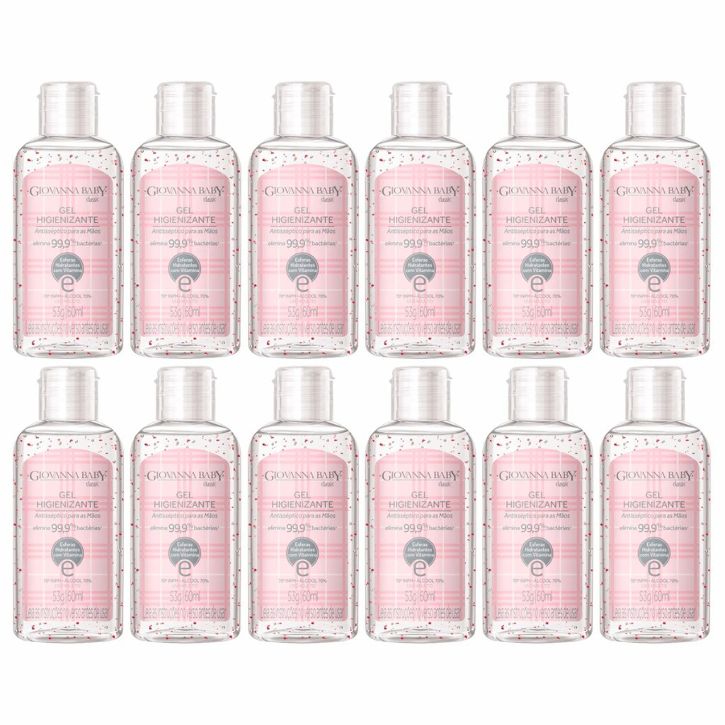 Kit 12 Álcool em Gel Higienizante Giovanna Baby Classic 60ml