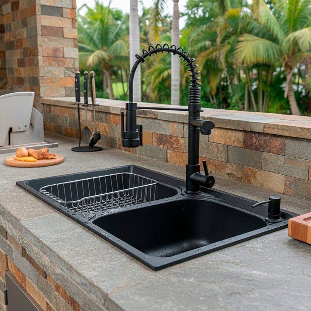 Cuba Dupla Gourmet Cozinha Aço Inox 78x43 Preta E Torneira