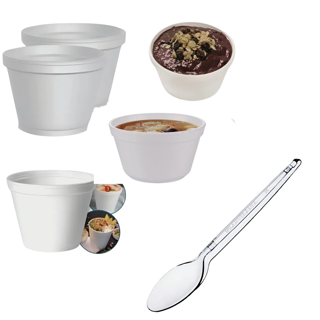 100un Pote Termico Isopor com Colher 177 237 300 360 480ml