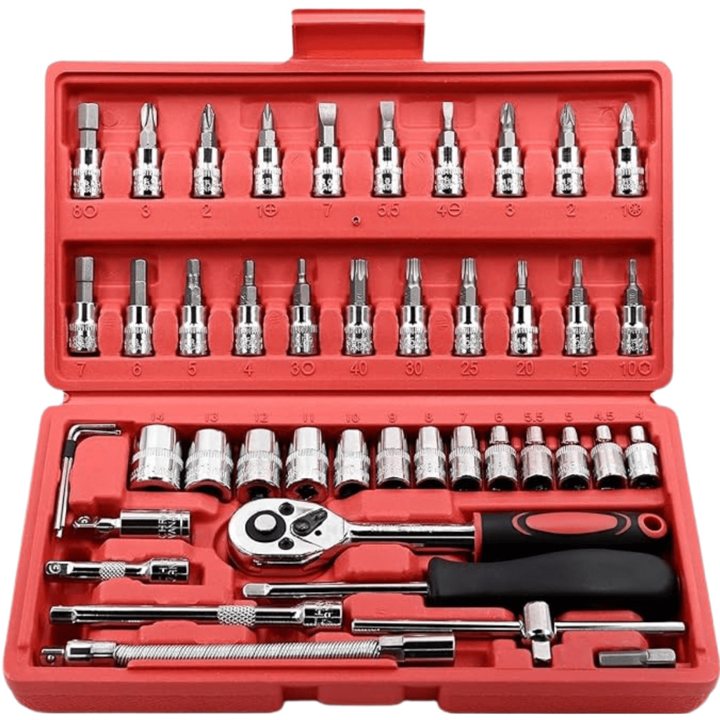Kit Chave Ferramentas 46 Peças Catraca Soquetes Fenda Philips 1/4 Aço CRV Profissional em Oferta na Shopee