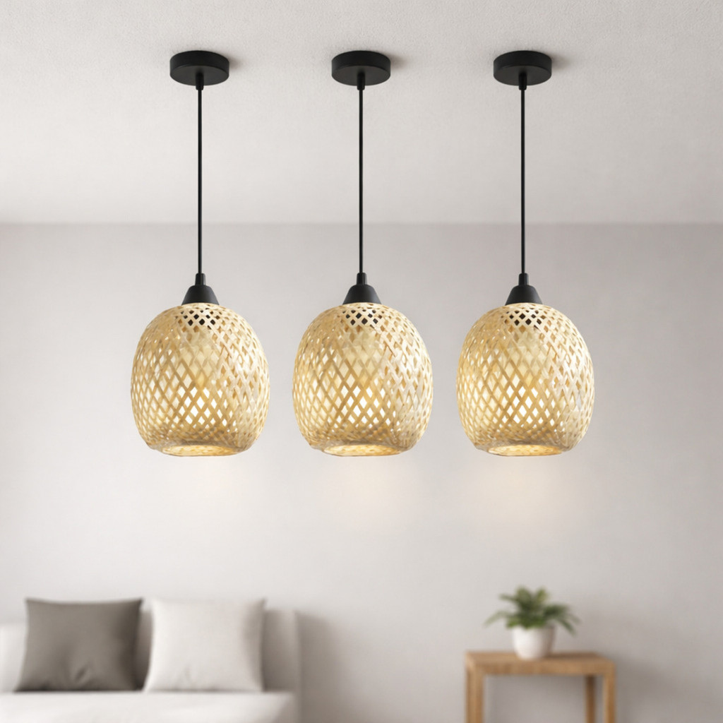 Kit 3 Luminárias de Teto Lustre Pendente Bambu Fee Utilidades Maya Rústico 18cm em Oferta na Shopee