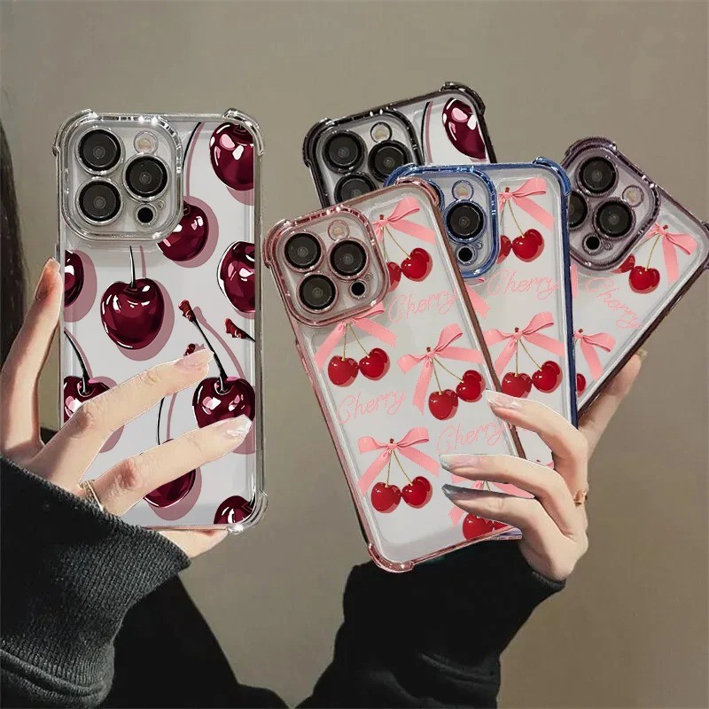 Para Xiaomi POCO X8 M8 F8 F7 Pro Max Ultra C85 4G 5G Vermelho Cereja Arco Claro Caso De Telefone À Prova De Choque Macio