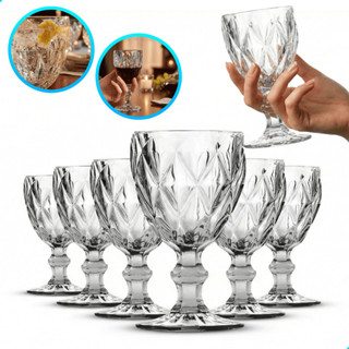 Jogo de Taça Diamante 6/12 Copo Vidro Transparente Taças Gourmet Bico De Jaca 330ml em Oferta na Shopee