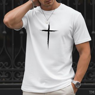 Camiseta Religiosa Estilosa Manga Curta Masculina Estampa Cruz Riscado Street Malha Respirável em Oferta na Shopee