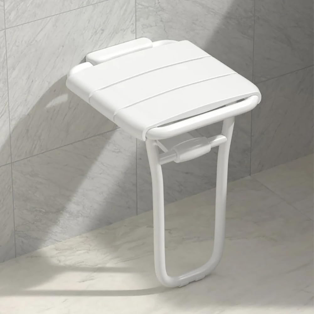 Banqueta Dobrável De Parede Para Banheiro Fixação - Assento Fixo de Apoio para Idosos e Mobilidade