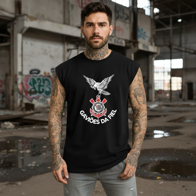 Regata Masculina Oversized Futebol paulista Torcida Gaviões Fiel Blusa Camiseta Treino