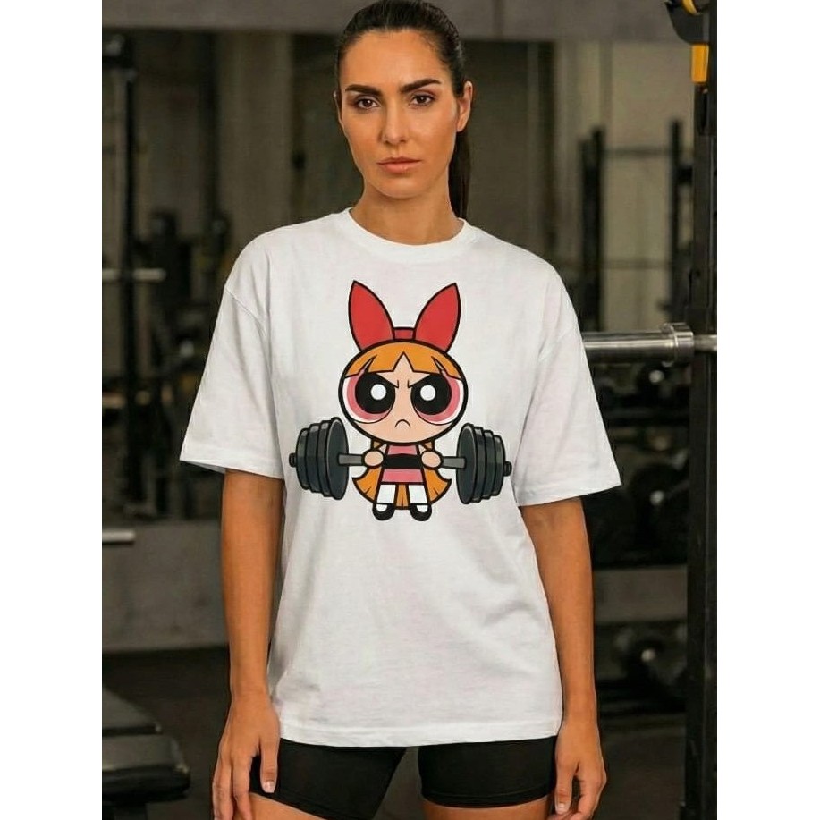 Camiseta Feminina Personagem Super Poderosas Academia Treino  Florzinha