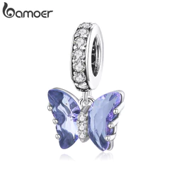 Bamoer Bead Roxo Borboleta Pingente DIY Pulseira Colar Acessórios Para Presentes Femininos