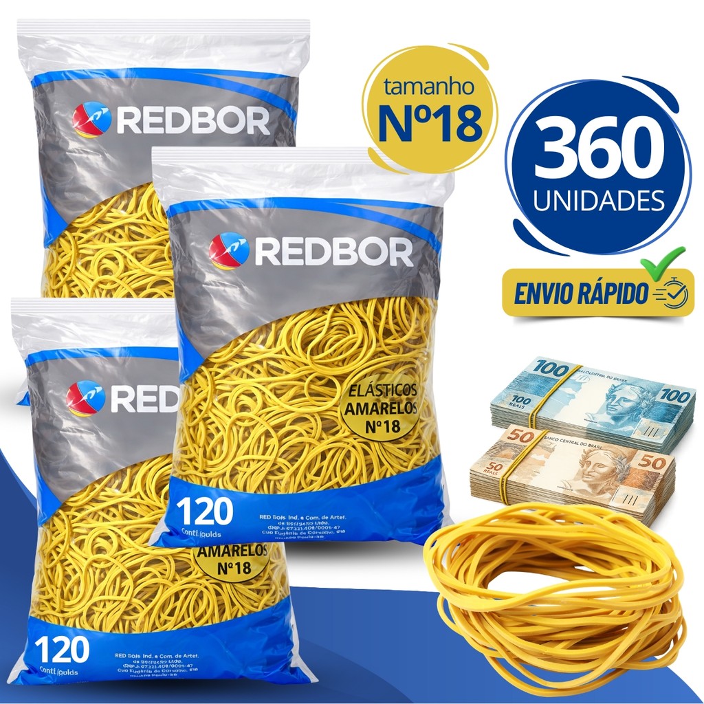 360 Elásticos De Borracha Pacote Nº18 Liga Liguinha Gominha Elástica P/ Dinheiro Comércio