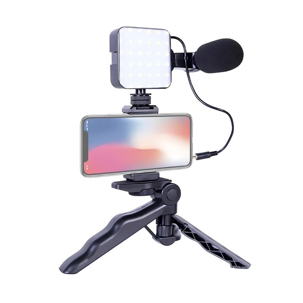 Kit Estúdio Movel Profissional Com Luz Pra  Microfone Gravação De Vídeo Condensador Tripé Suporte Pra Mesa TOP