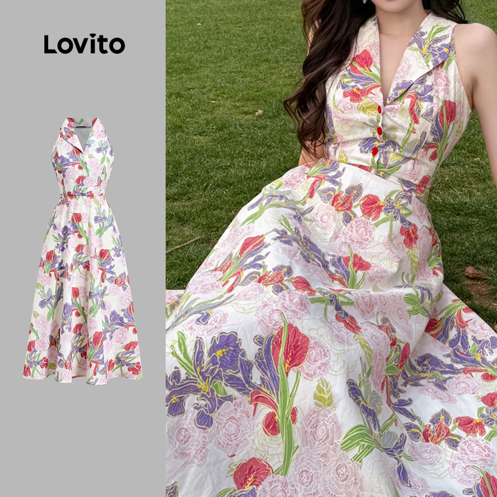 Lovito Vestido Elegante com Botões Na Frente Estilo Resort Primavera/verão para mulheres L137LD157