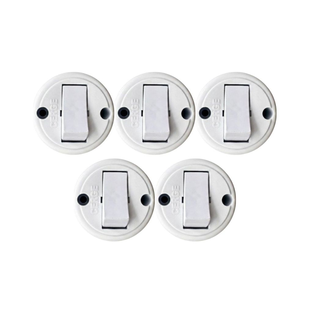 Kit 05 Interruptores Externos Sobrepor 6A Redondo com 1 Tecla