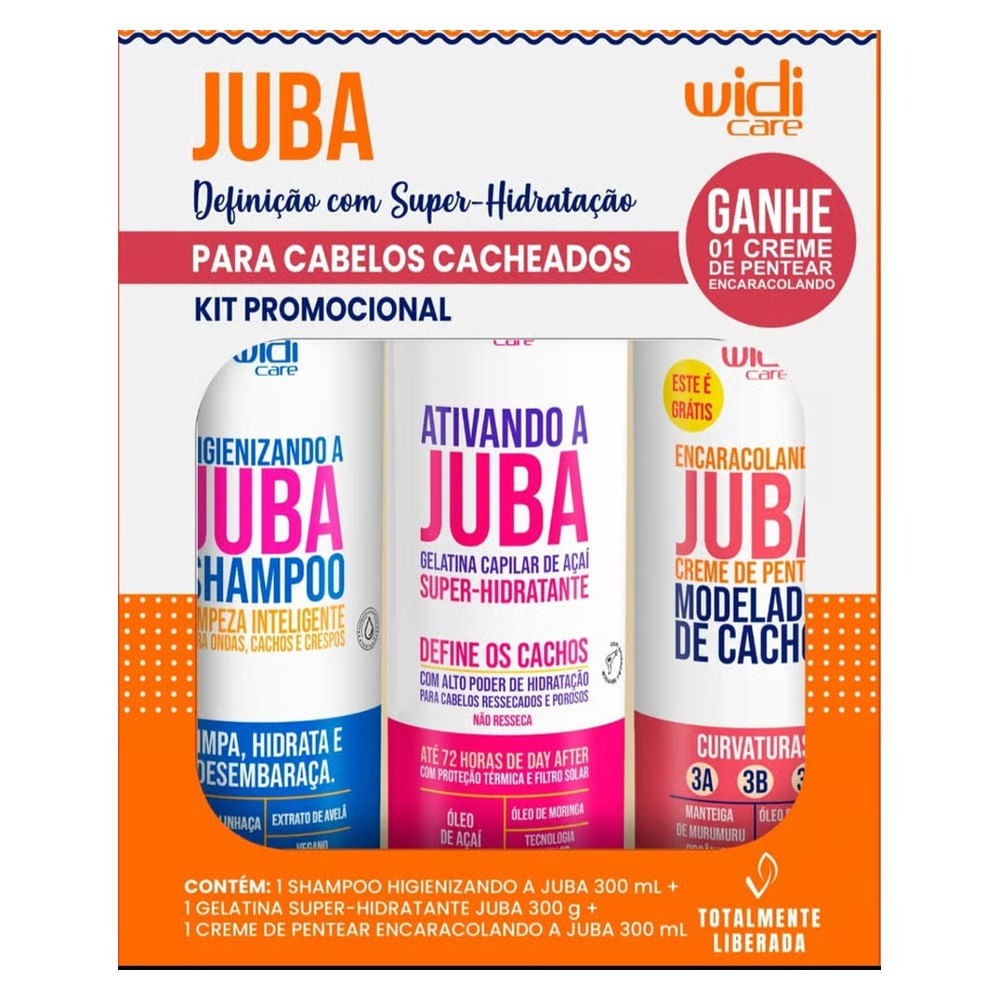 Kit Juba Widi Care Encaracolando Shampoo 300ml + Gelatina 300g + Creme de Pentear 300ml em Oferta na Shopee