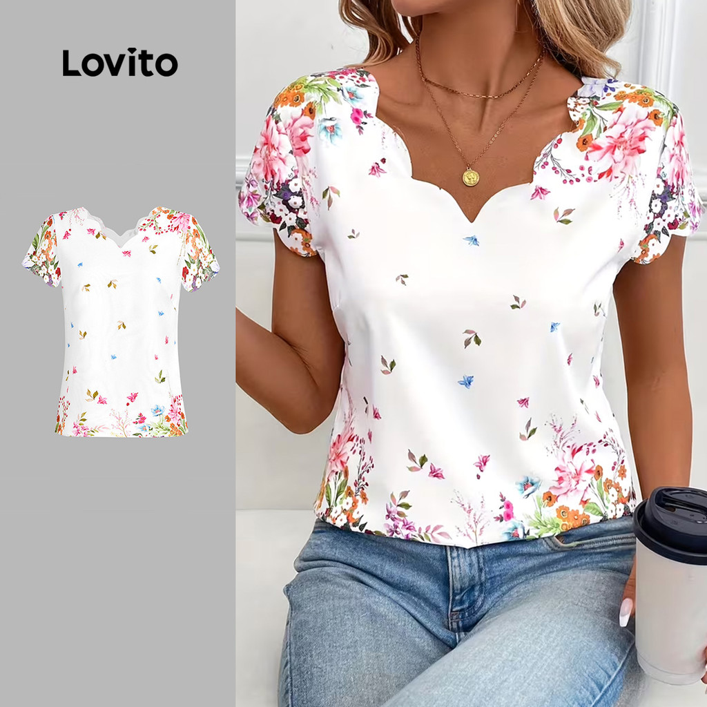 Lovito Blusa Casual Primavera/verão para Mulheres. LBL32446