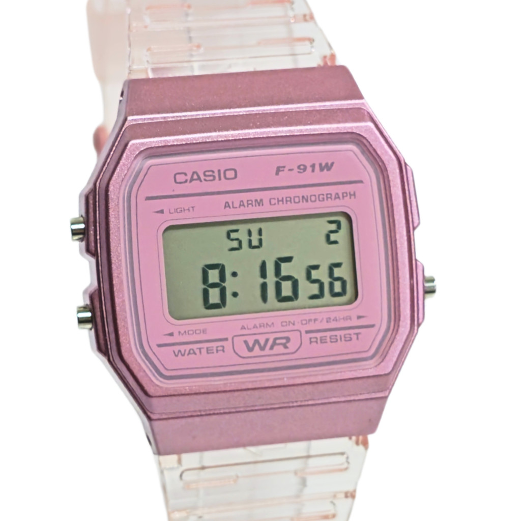 Relógio Casio Digital Feminino Transparente Rosa F-91WS-4DF