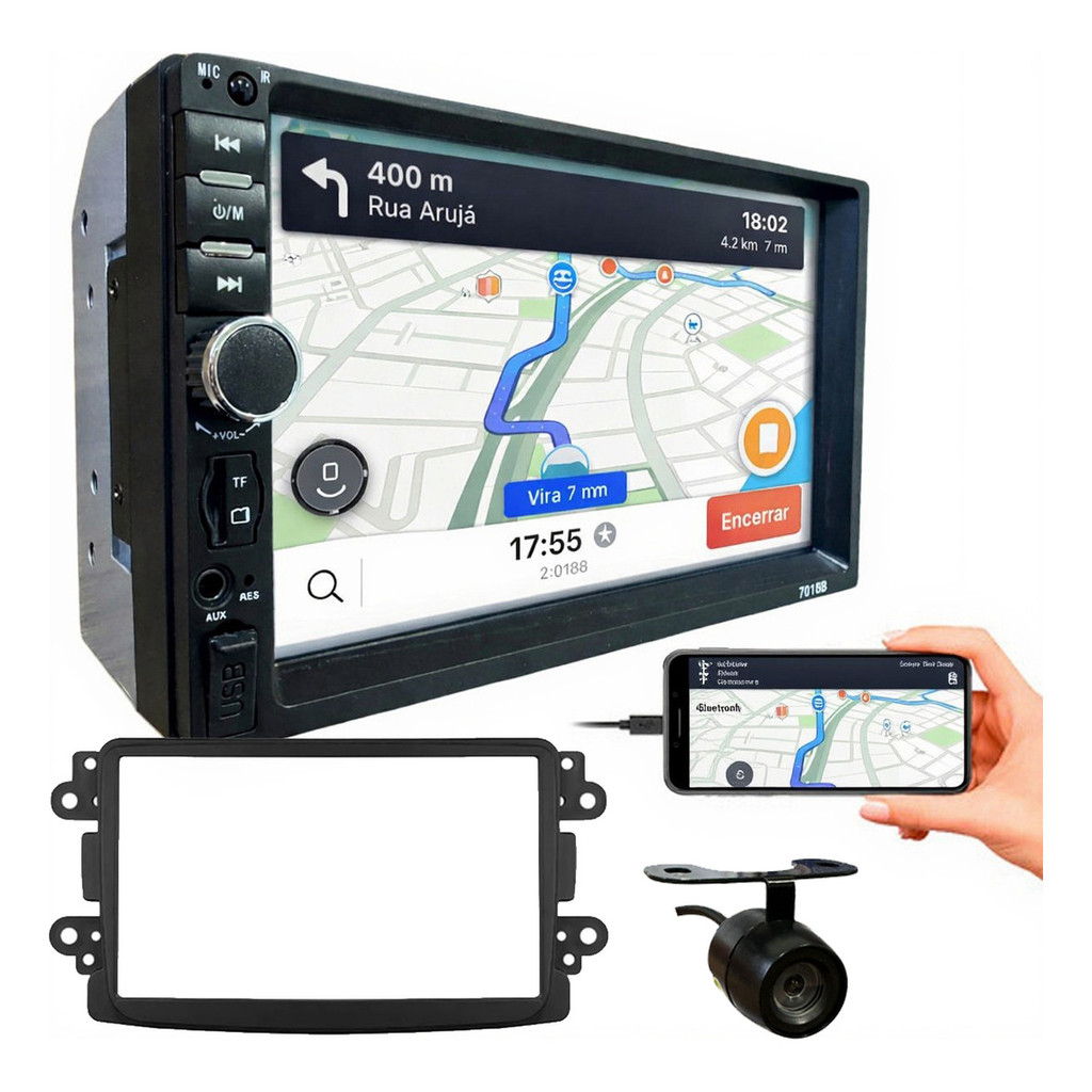 KIT CENTRAL MULTIMIDIA MP5 7 POL CÂMERA DE RÉ DUSTER KWID OROCH CAPTUR LOGAN SANDERO 2011 A 2020 em Oferta na Shopee