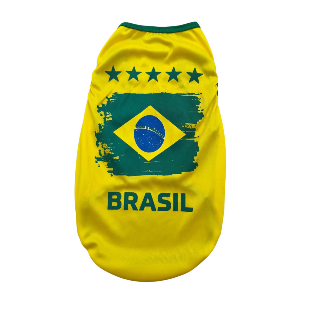 Roupa do Brasil para Pet Cachorro Gato Camisa Regata Futebol Time Copa do Mundo Amarela Confortável