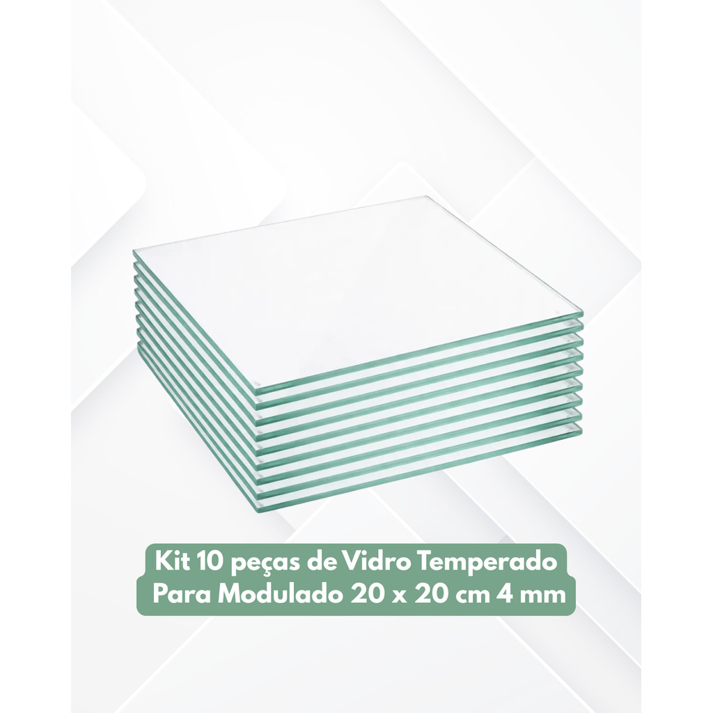 KIT 10 VIDROS TEMPERADOS 20X20CM - ESPESSURA 4MM