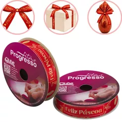 ROLO DE 10 METROS DE FITA CETIM 15 MM PÁSCOA VERMELHO 522 FITAS PROGRESSO (CHOCO)
