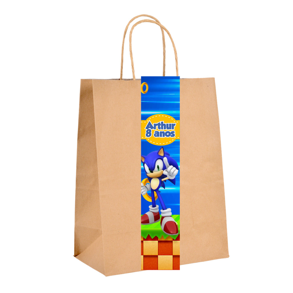 ADESIVO PERSONALIZADO PARA SACOLINHAS KRAFT  LEMBRANCINHAS FESTA SONIC