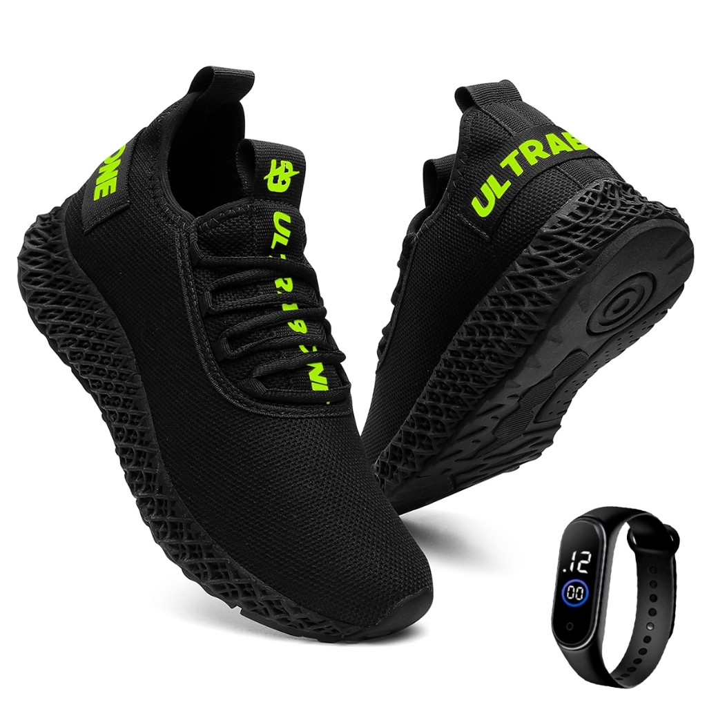 Tenis Masculino Ultrabone Black Caminhada Leve Academia Esporte + Relógio em Oferta na Shopee