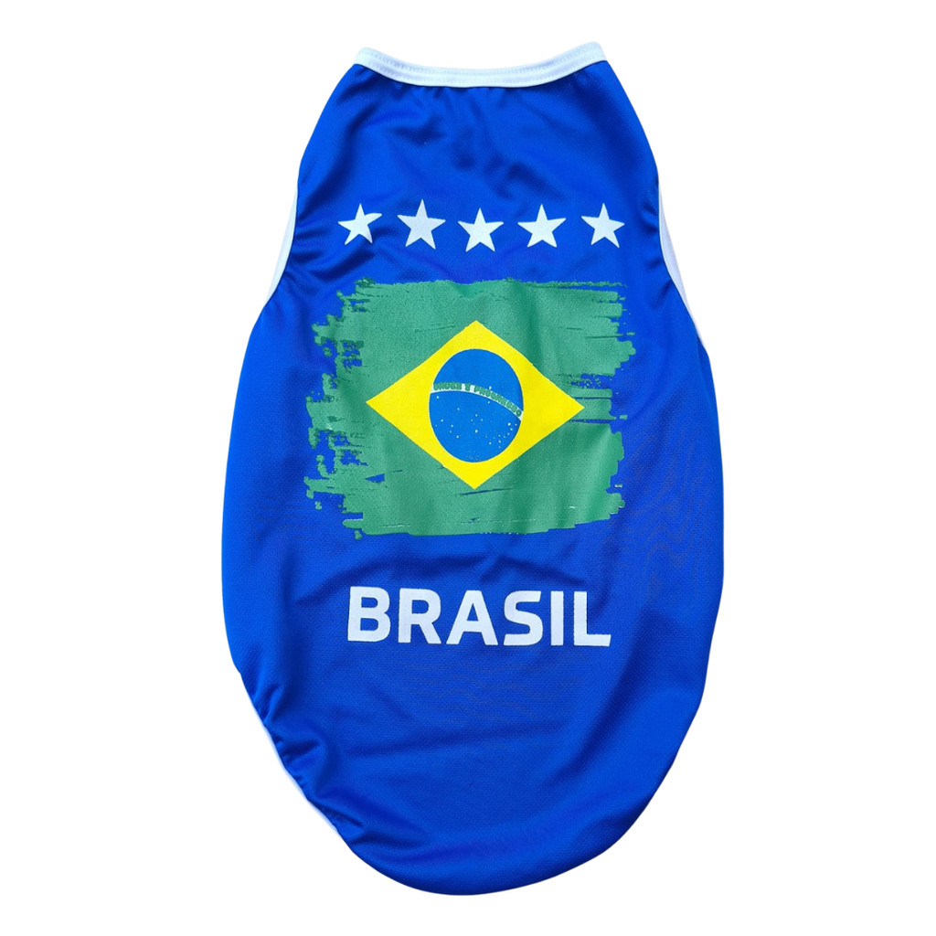 Roupa do Brasil para Pet Cachorro Gato Camisa Regata Futebol Time Copa do Mundo Azul Confortável