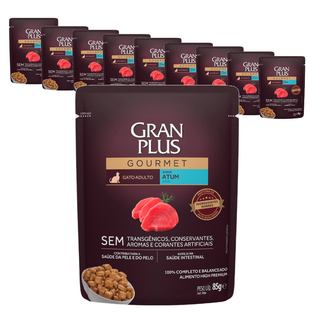 Ração Úmida GranPlus Sache Gato Adulto Atum 85g - KIT 10 unids.