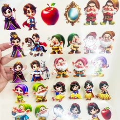 Adesivos de DTF UV Branca de Neve e os 7 anões Cute.