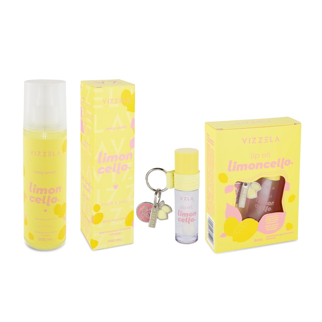 Kit Lip Oil Brilho Gloss Labial + Body Splash Limoncello Vegano Original Vizzela em Oferta na Shopee