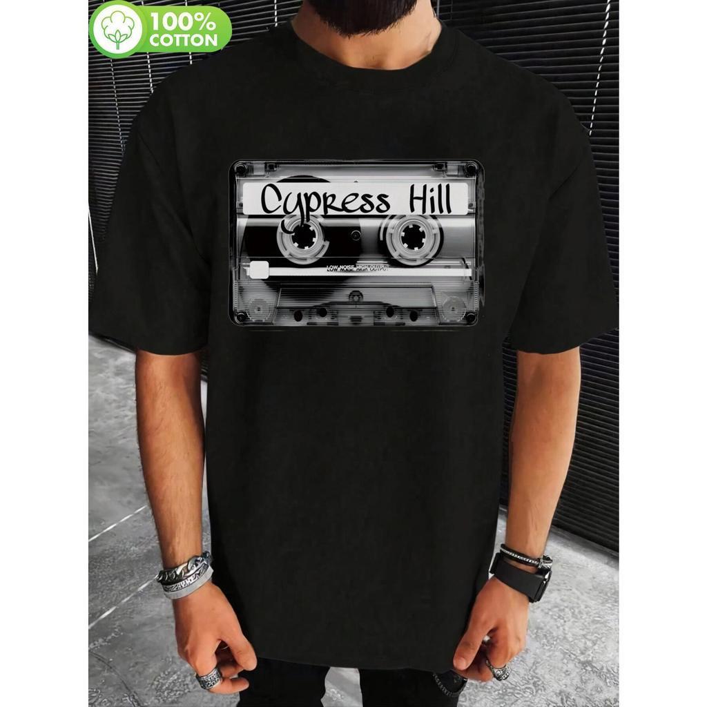 T-shirt gráfica vintage de banda de rock para homem - Estampa Cypress Hill, gola redonda em algodão preto, manga curta,