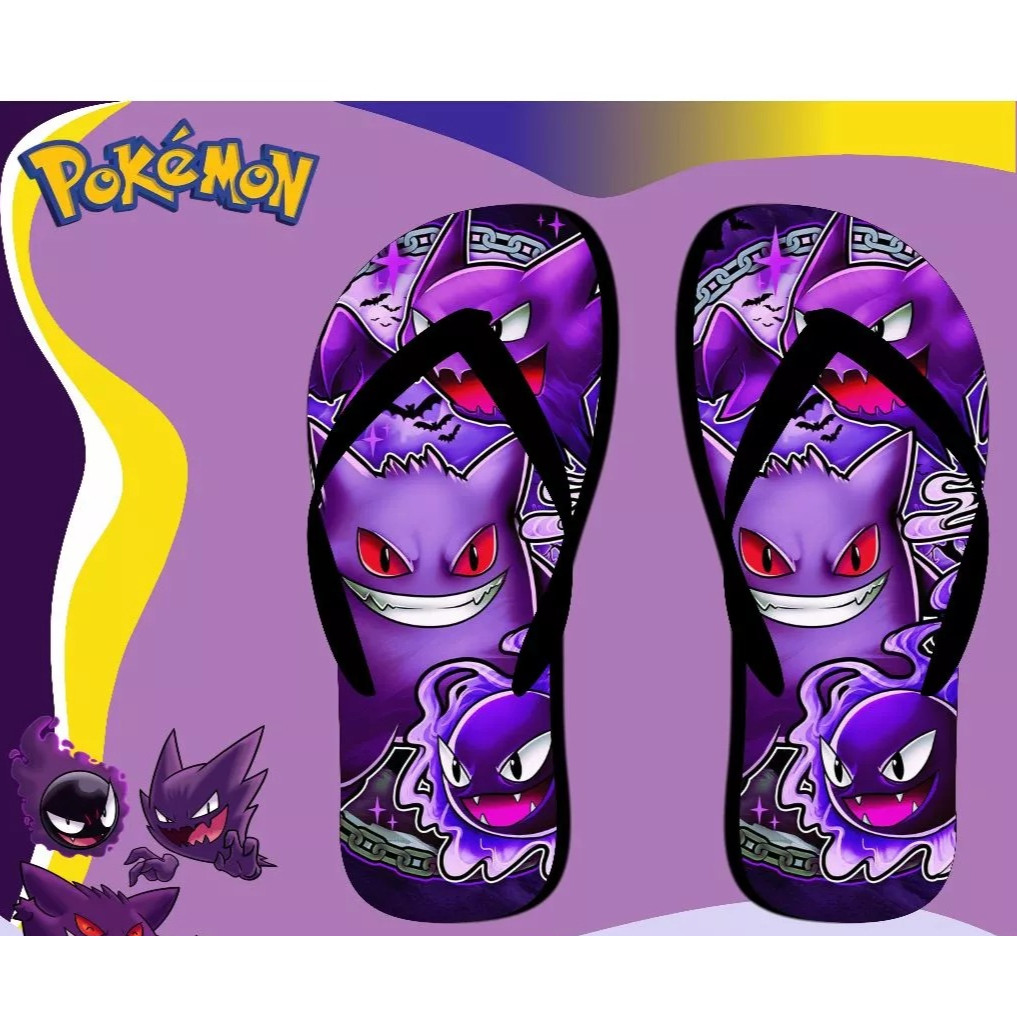 Chinelo Estampado Gengar Pokémon Personalizado Personagem Desenho Infantil Adulto Calçado Confortável