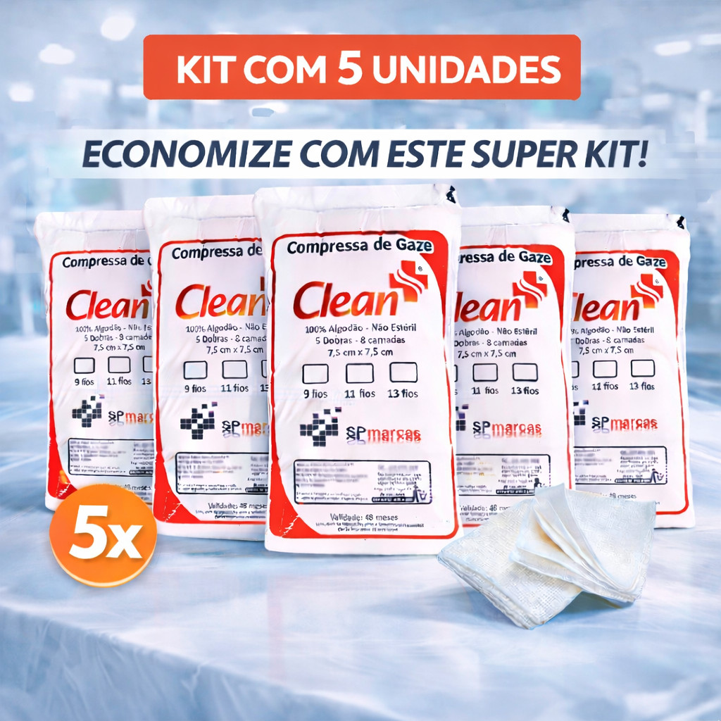 Kit 5x Pacotes Compressas De Gaze 9 Fios Hidrófila Curativo Anvisa Descartavel 5 unidades - Promoção