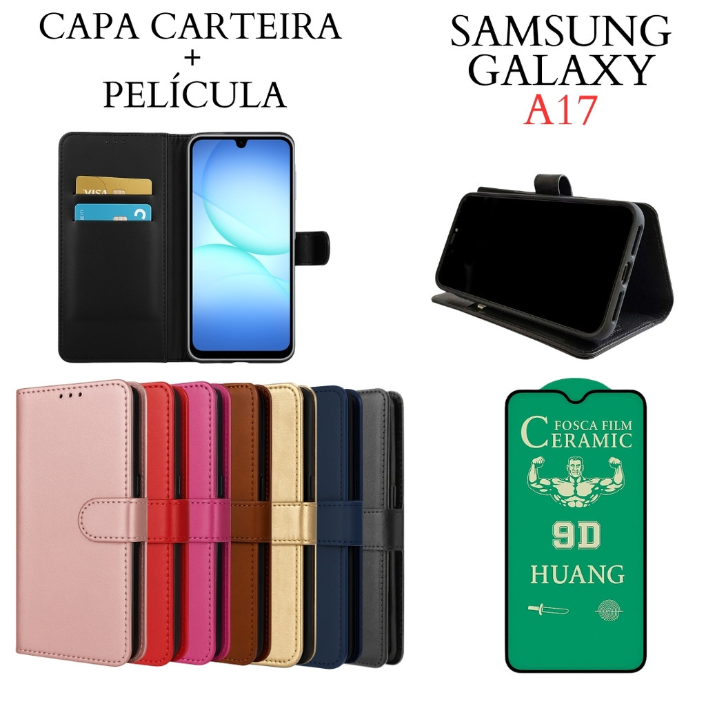 Capa Capinha Carteira + Película de Cerâmica Para Samsung Galaxy A17
