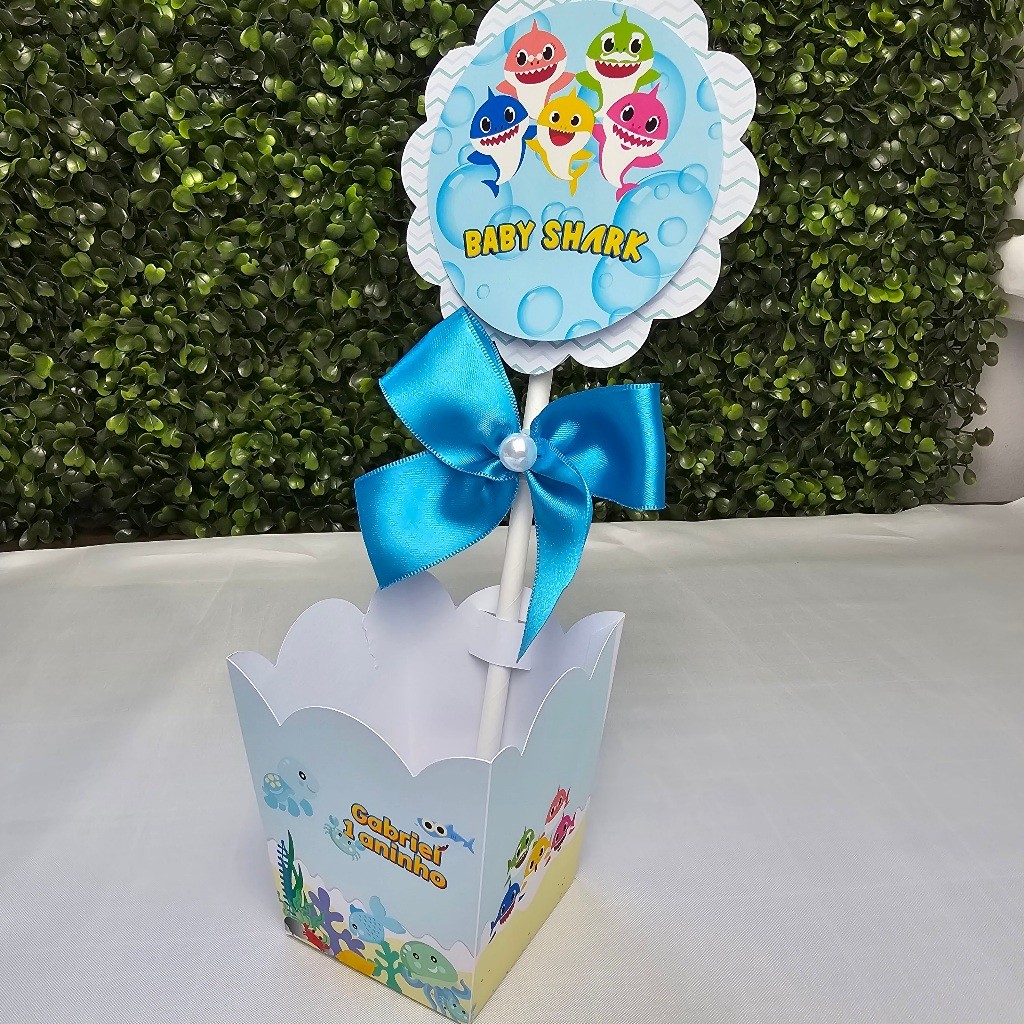 Centro de Mesa Cachepot BABY SHARK MENINO AZUL- Festa Infantil - Aniversario - Kit festa - Lembrancinha