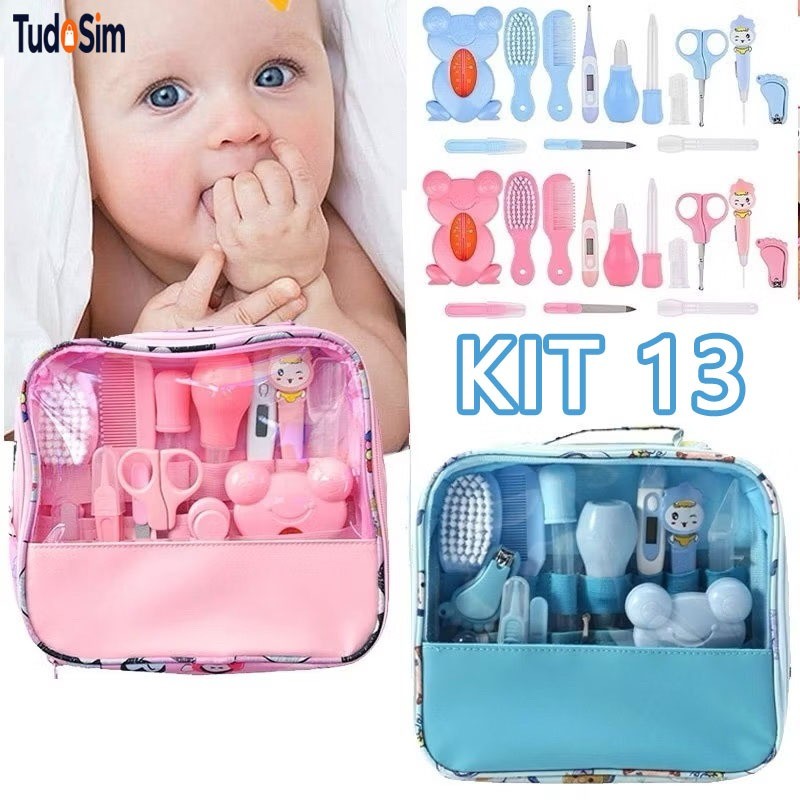 Kit 13 Higiene Cuidado Essencial Bebê Recém Nascido Cortador Escova Cabelo Unha Pente
