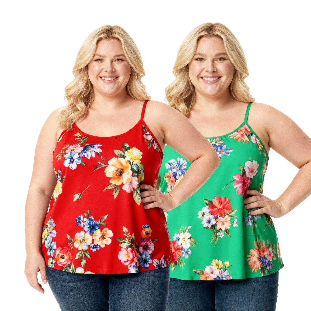 Kit 2 Blusas Plus Size Regata Liganete Estampas Variadas Moda Verão